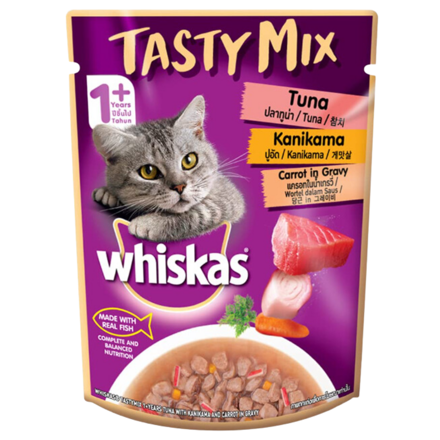 Whiskas Tasty Mix With Tuna Kanikama Carrot in Gravy (Pouch)