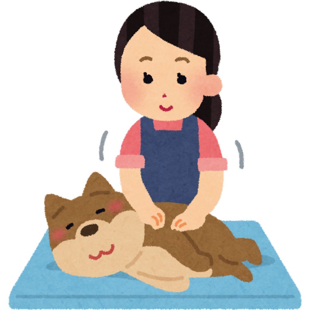 An illustration of a young girl grooming or caring for a pet dog, promoting responsible pet ownership and animal care.