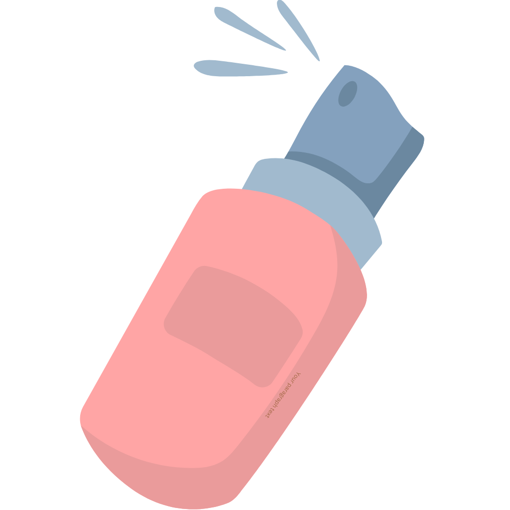 A vector illustration depicting a spray bottle in pink and blue colors, with lines emanating from the nozzle to indicate spraying or misting.