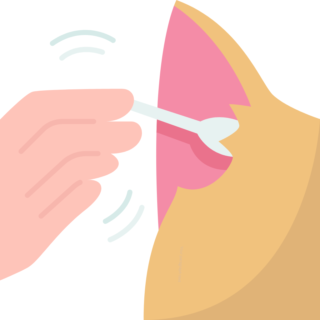 An illustration depicting a hand gesturing towards an open ear, suggesting ear cleaning, hearing aid assistance, or auditory health care.