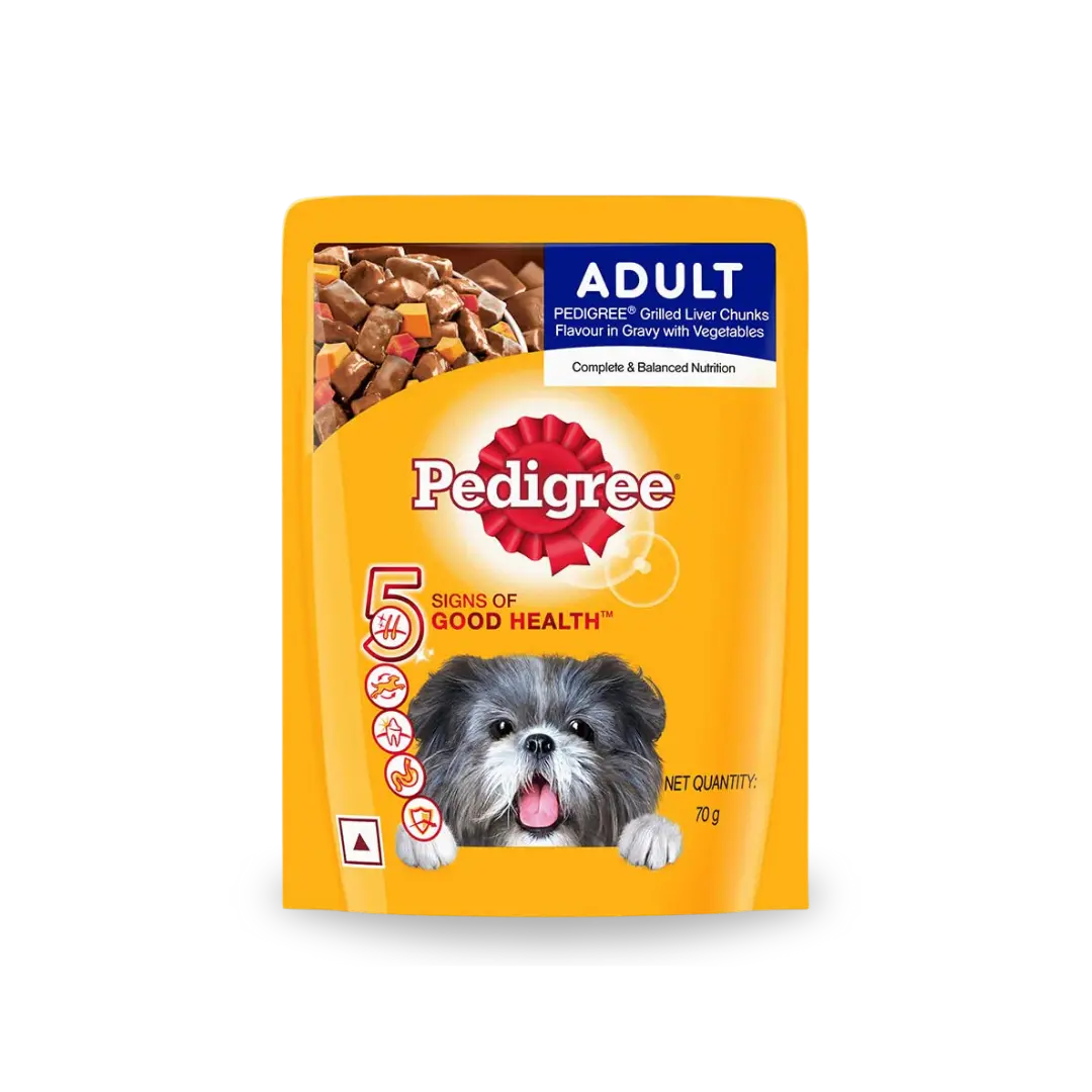 Pedigree Adult Pouch Grilled Liver Chunks In Gravy With Vegetables Pedigree