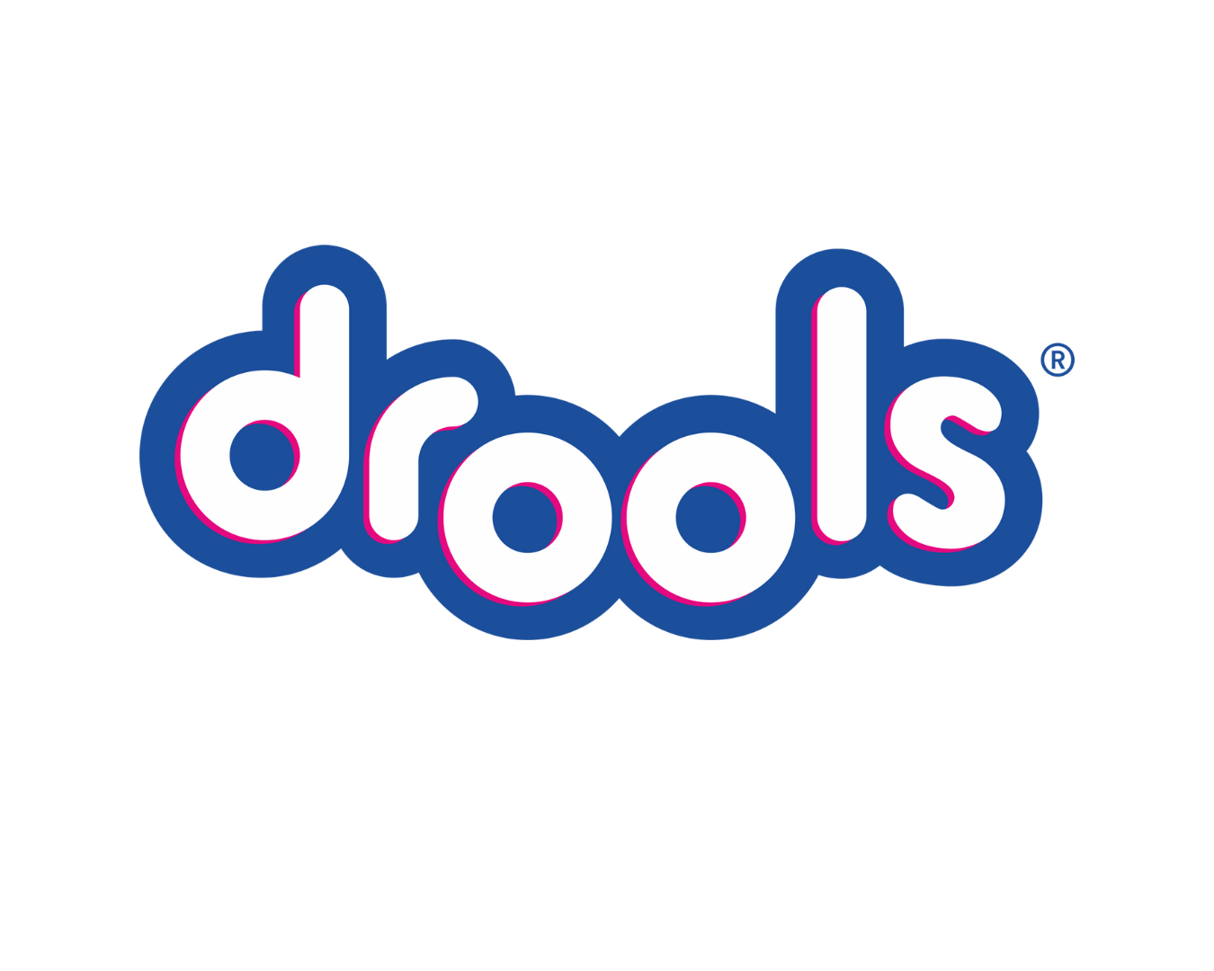 Drools pet food logo featuring the brand name in a playful curvy font with blue and pink colors.
