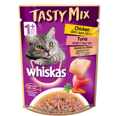 Whiskas Tasty Mix With Chicken Tuna Carrot in Gravy (Pouch) Pack Of 24