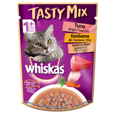 Whiskas Tasty Mix With Tuna Kanikama Carrot in Gravy (Pouch)