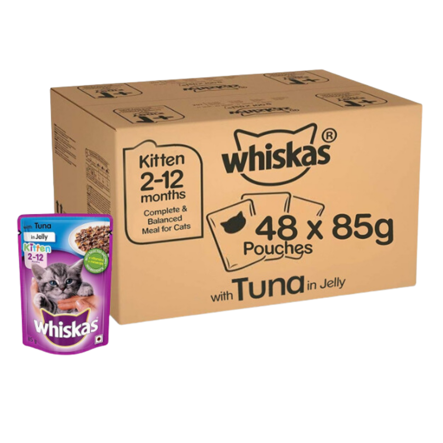 Whiskas Kitten Tuna In Jelly 85 G (Pack Of 48) - Ecom Pack