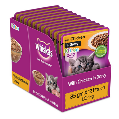 Whiskas Kitten With Chicken In Gravy (Pouch) pack of 12