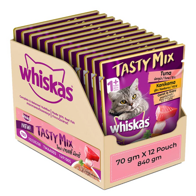 Whiskas Tasty Mix Tuna With Kanikama Carrot In Gravy 70 G (Pack Of 12) - Ecom Pack