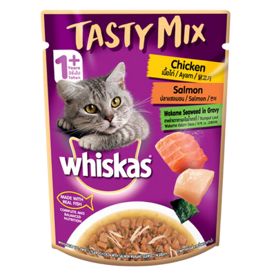 Whiskas Tasty Mix With Chicken Salmon and Wakame Seaweed In Gravy (Pouch)