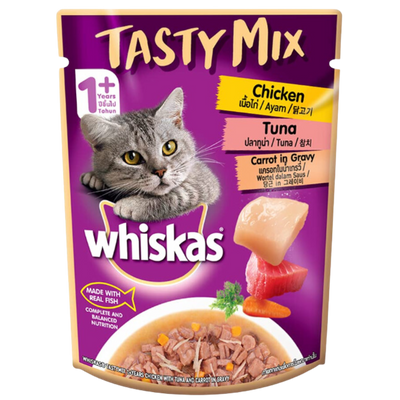 Whiskas Tasty Mix With Chicken Tuna Carrot in Gravy (Pouch)