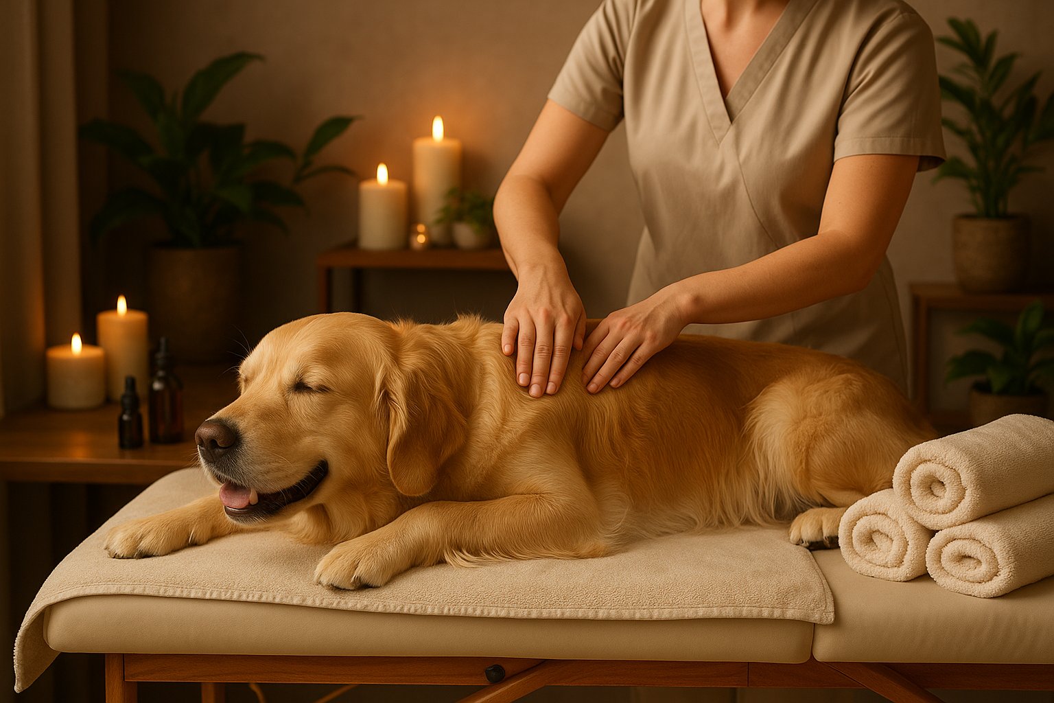 Dog getting a massage in a dog spa